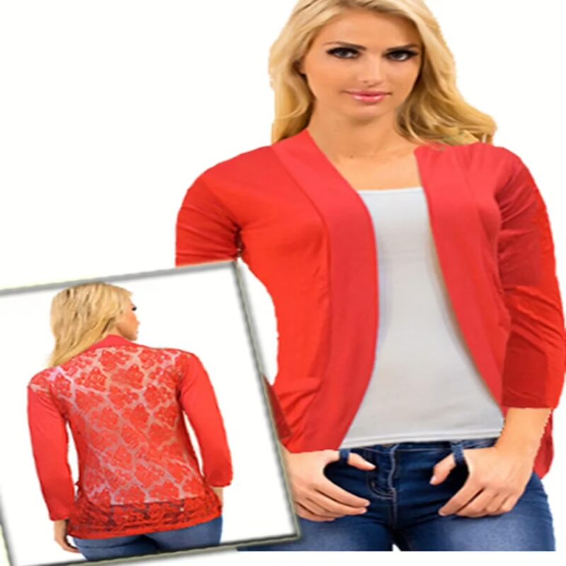 Latest Red Front Pocket Back Power Net Full Sleeves Shrug