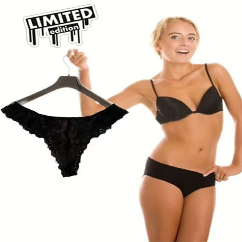 Lavishing Black Floral Print See Through Thong Size M