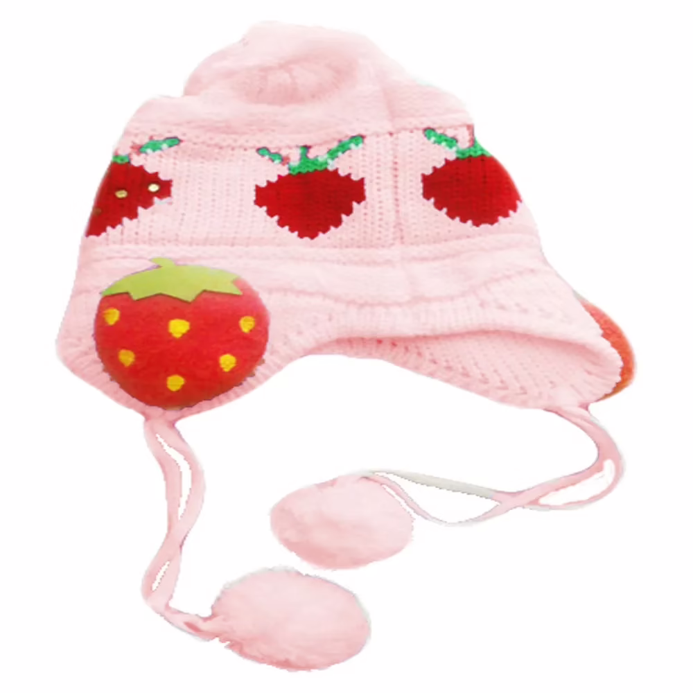 Light Pink Baby Toddler Kids Boys Girl Winter Ear Flap Warm Hat Strawberry Beanie Cap