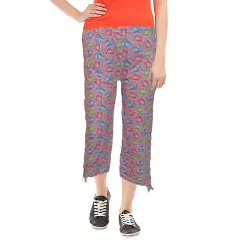 Light Red Knee Length Multicolor Printed Capri
