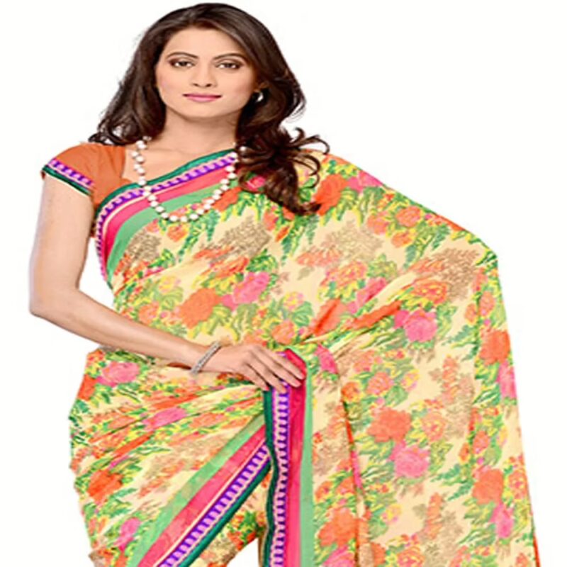 Ambaji Multi Colored Georgette Printed Saree
