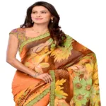 Ambaji Brown Colored Georgette Printed Saree