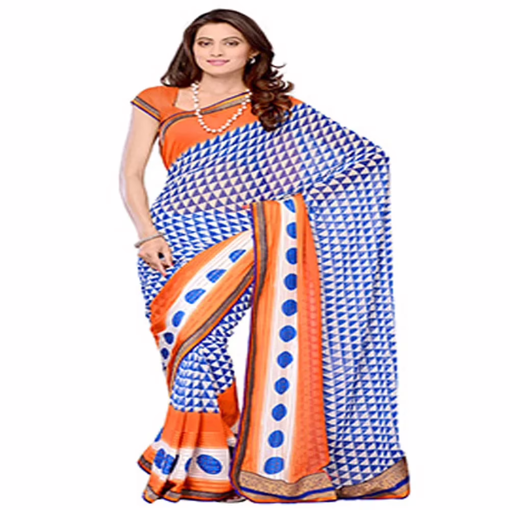 Ambaji Blue Colored Georgette Printed Saree - Image 3