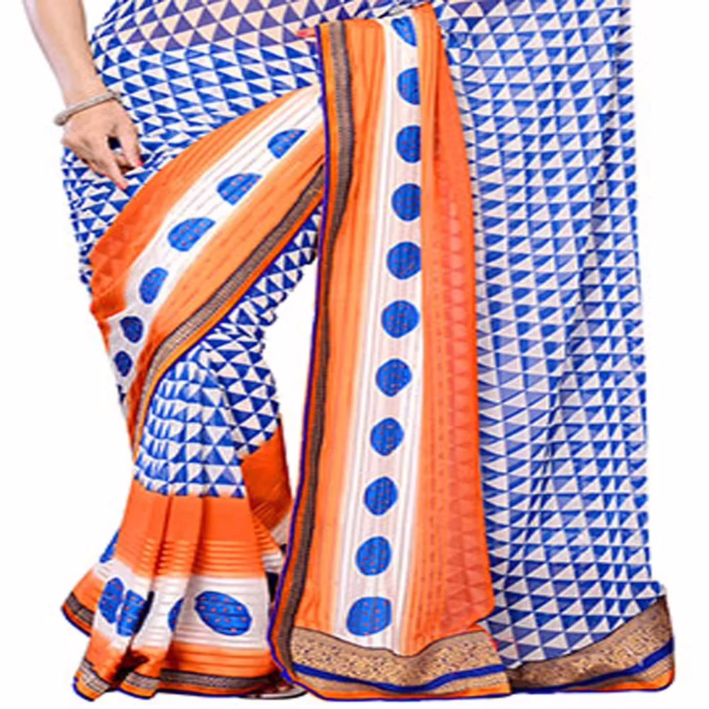 Ambaji Blue Colored Georgette Printed Saree - Image 2