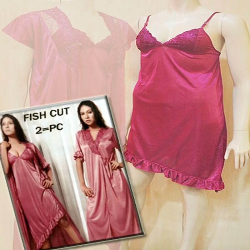 Magenta Ruffle Knee Length Nighty