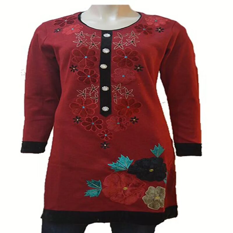 Maroon Embroidered Woolen Kurti