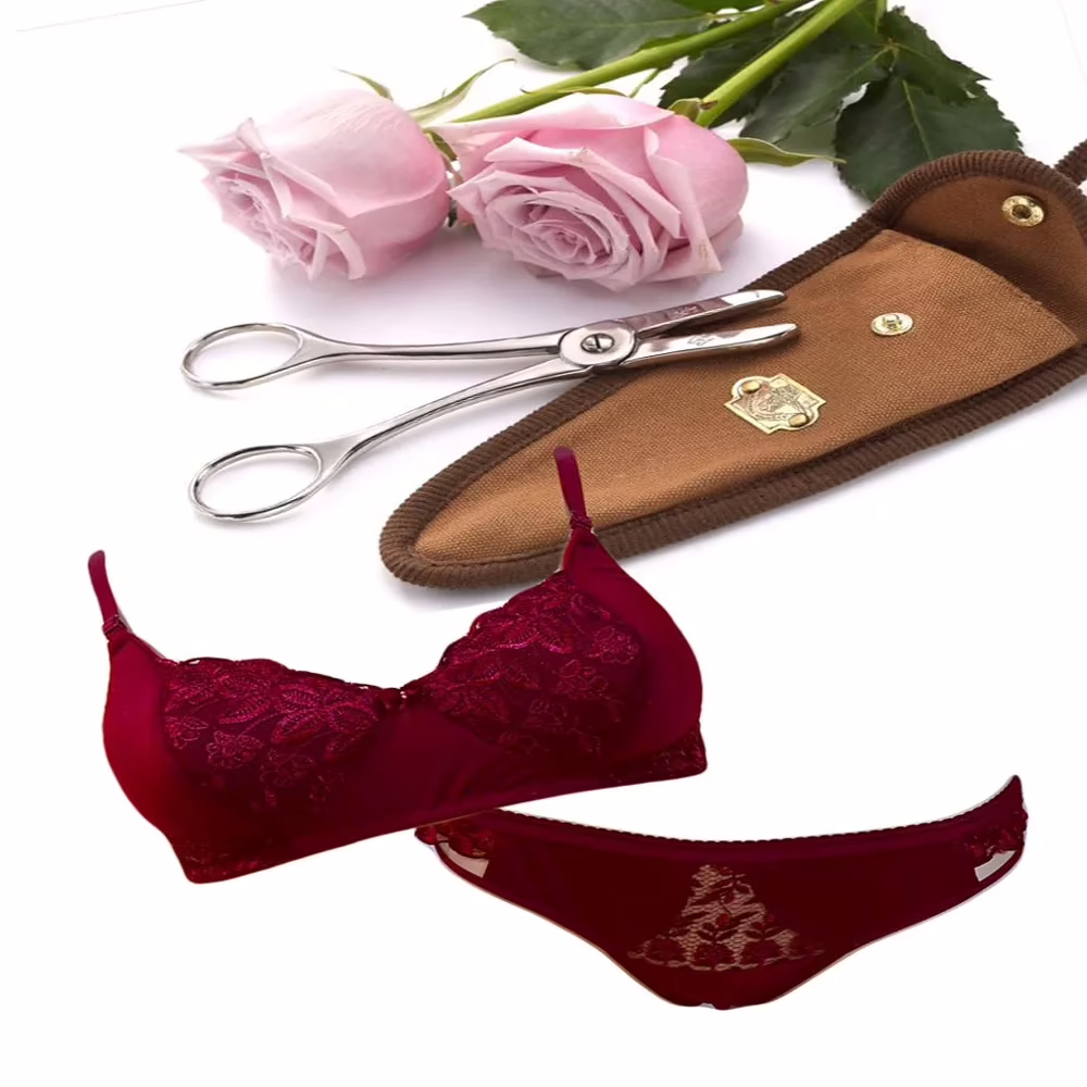 Maroon Hosiery Thread Work Lingerie Set - Image 2