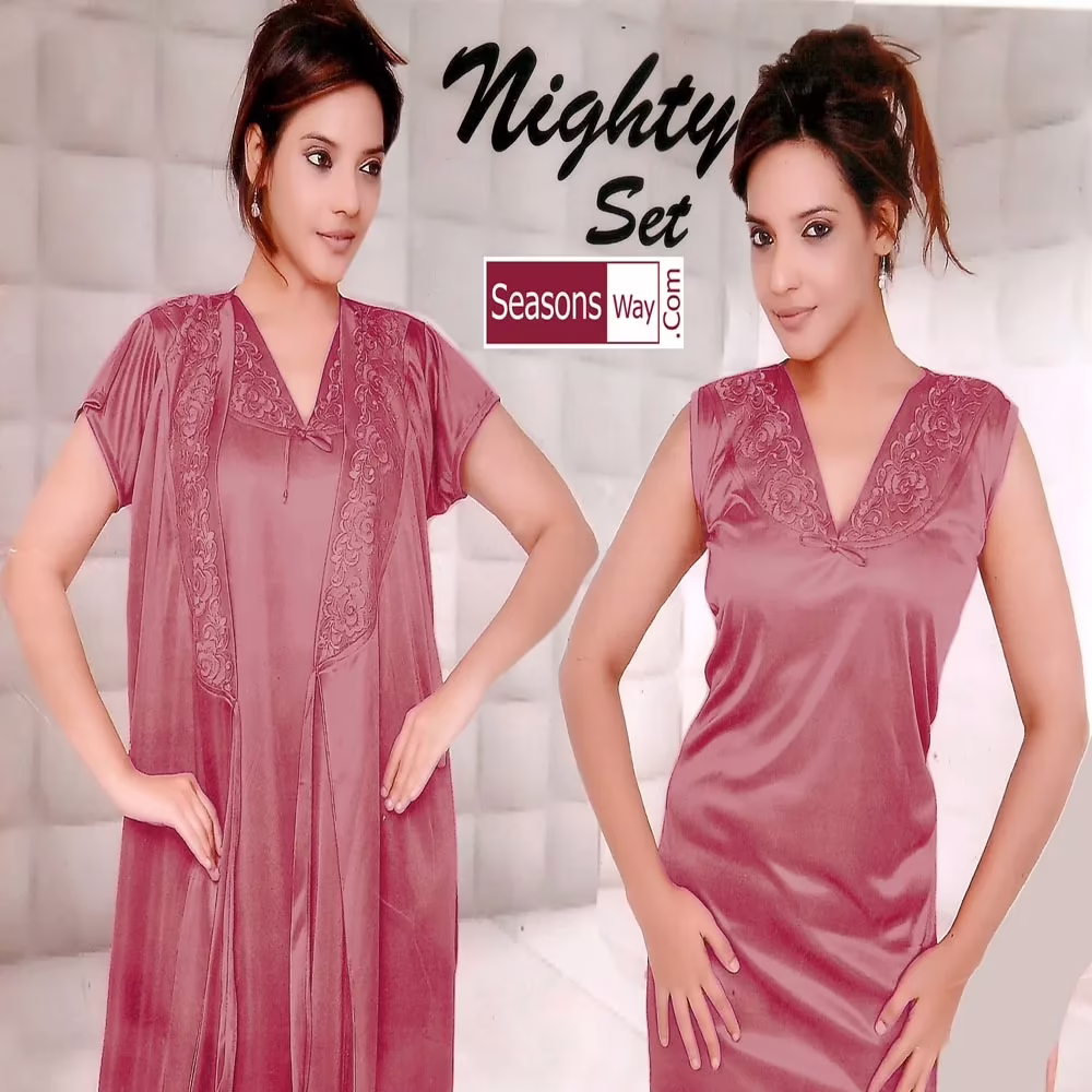 Maroon Satin 2 Piece Bridal Nighty