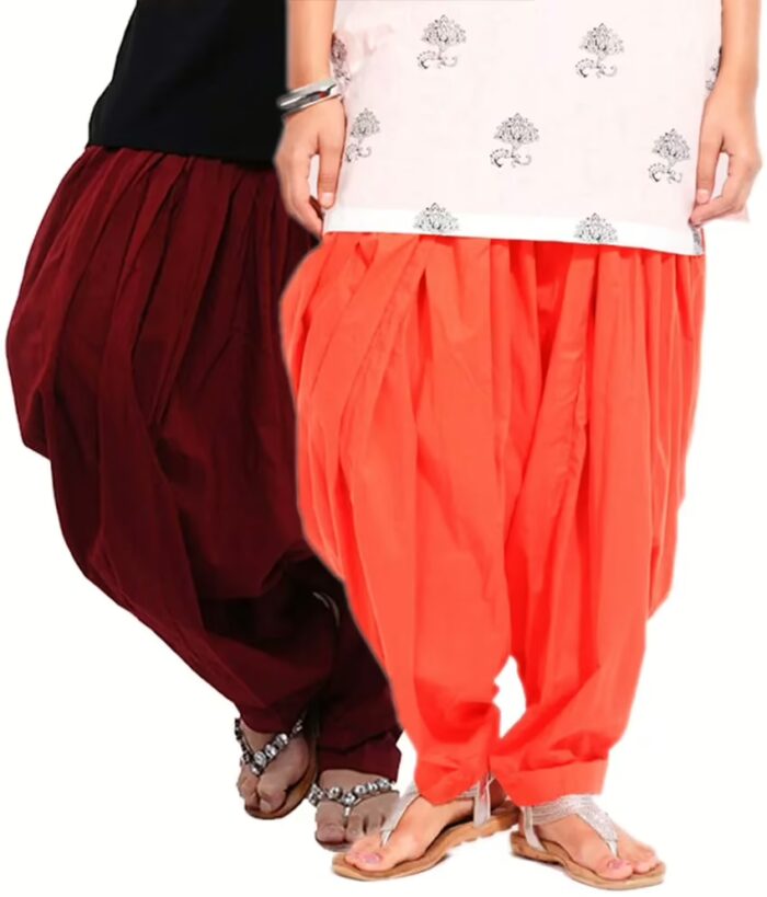 Maroon & Orange Cotton Patiala Salwar
