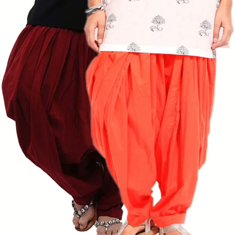 Maroon & Orange Cotton Patiala Salwar