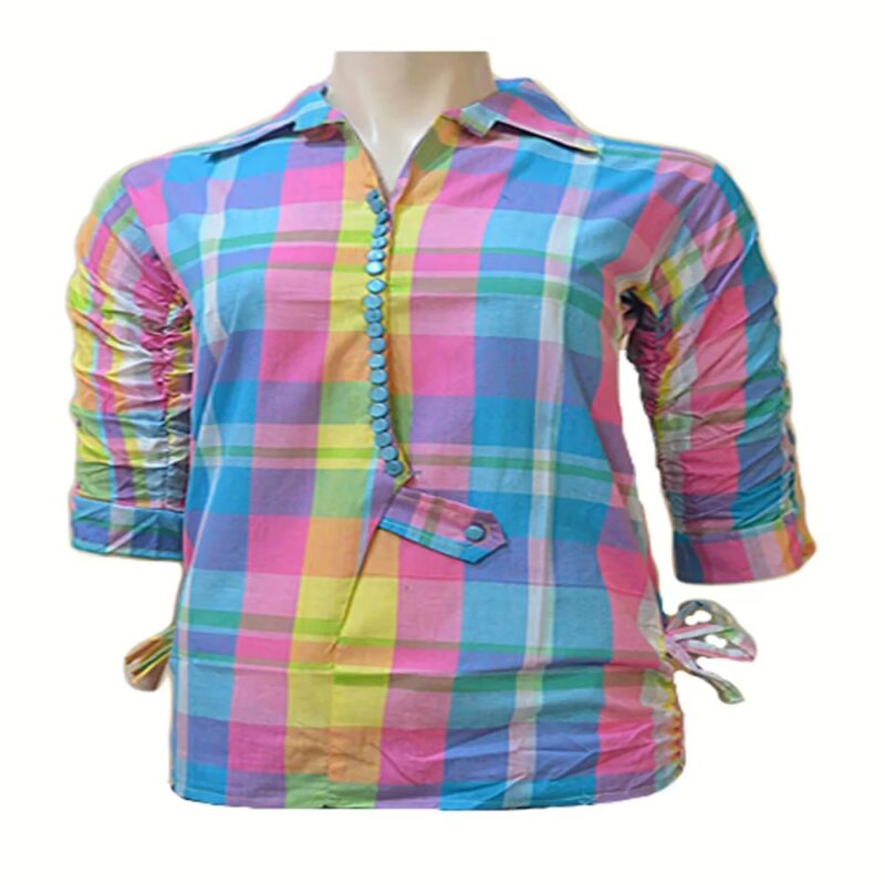 Multicoloured Plaid Cotton Three Quarter Sleeves Shirt