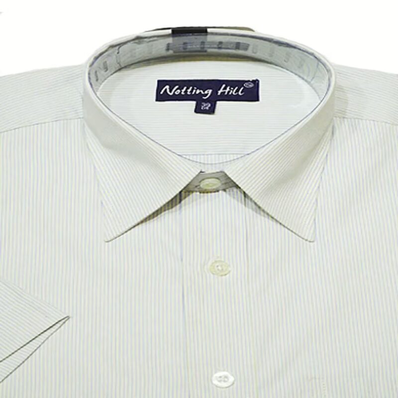 Notting Hill Self Print Pattern White Blue Striped Cotton Blend Half Sleeves Shirt-Size 39