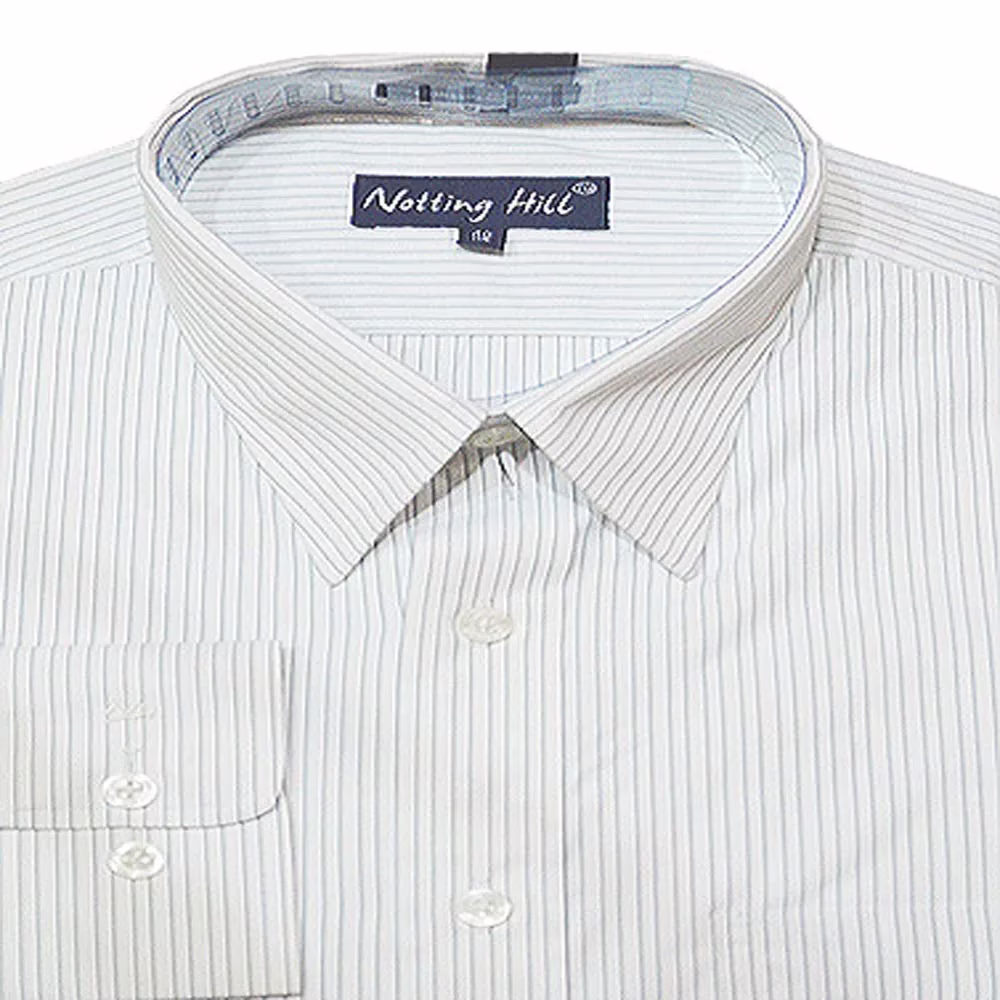 Notting Hill White Cotton Blend Green Lined Full Sleeves Self Print Shirt-Size 40