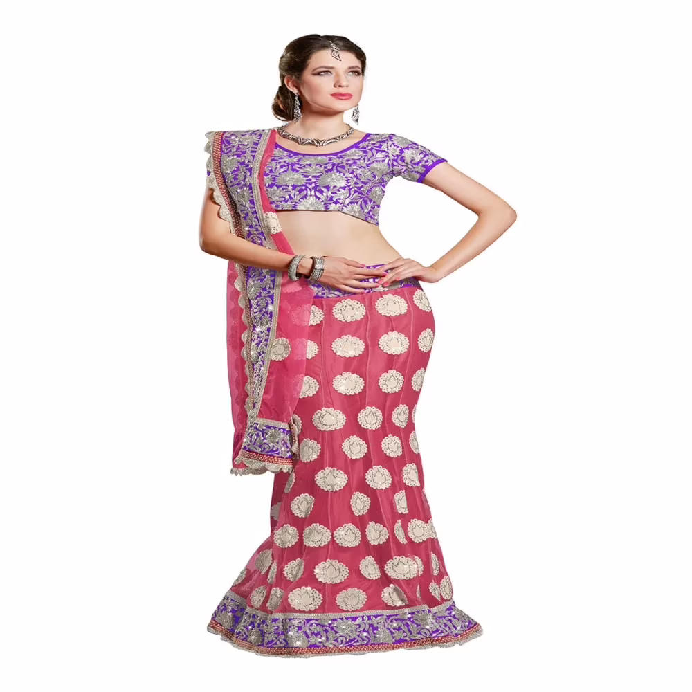 Ambaji Pink & Purple Colored Net Embroidered Lehenga Choli - Image 2