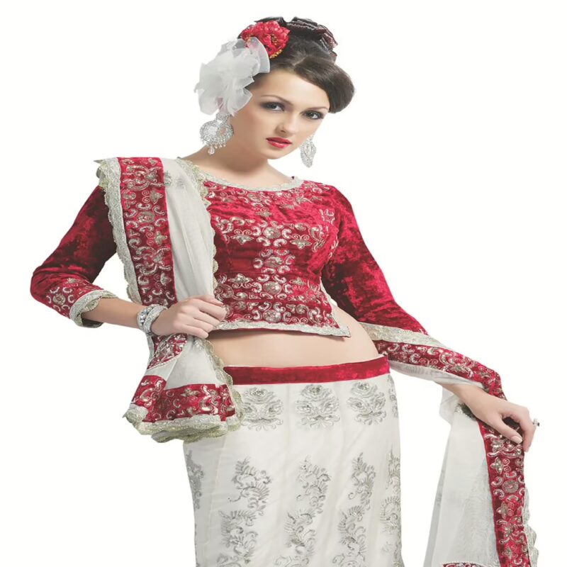 Ambaji White Colored Net Embroidered Lehenga Choli