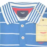 Park Avenue Blue White Striped Collared Cotton Half Sleeves T-Shirt-Size S-M