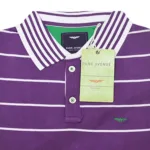 Park Avenue Purple White Striped Collared Cotton Half Sleeves T-Shirt-Size S