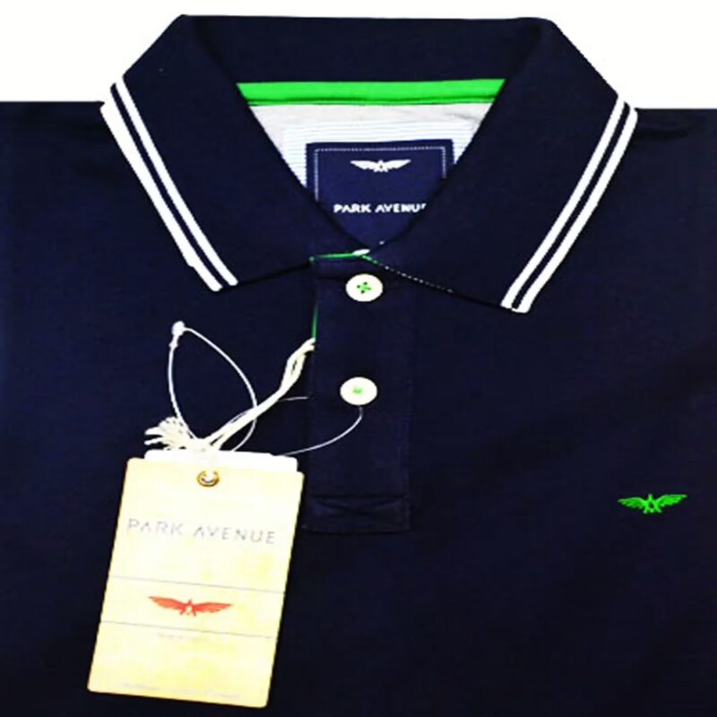 Park Avenue White Double Tipped Collar Solid Royal Blue Half Sleeves T-Shirt-Size-S,L