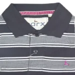 Parx Authentic Casuals Black White Striped Collared Cotton Half Sleeves T-Shirt-Size M-L
