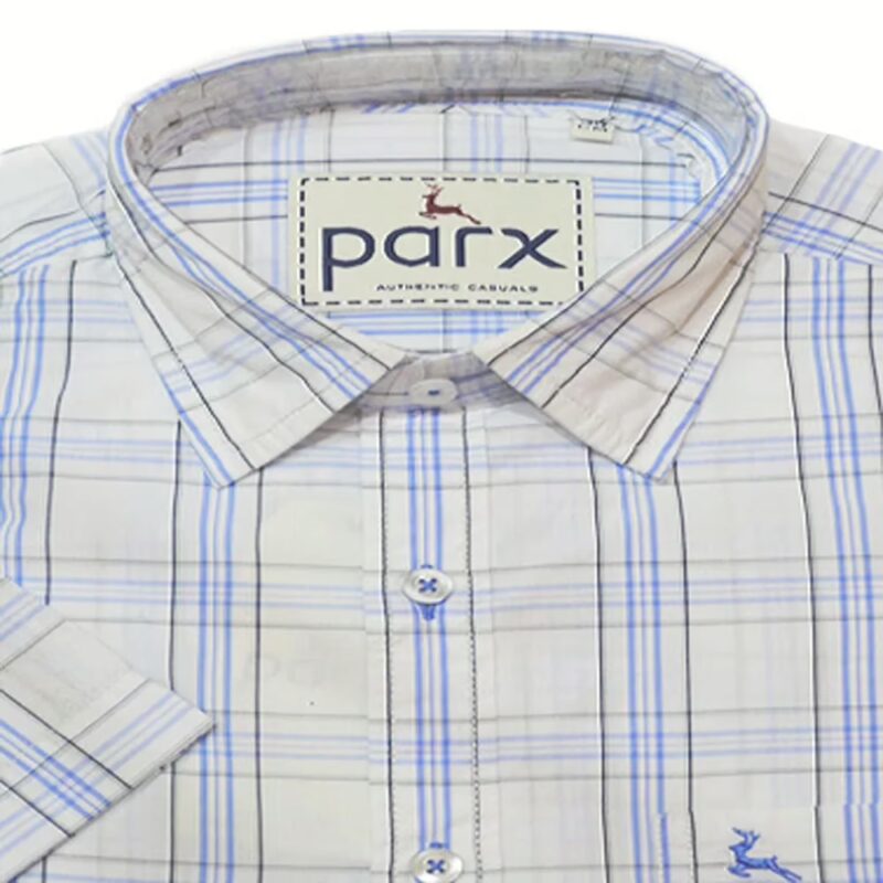 Parx Authentic Casuals Blue Black Check Half Sleeves Cotton White Shirt-Size 39
