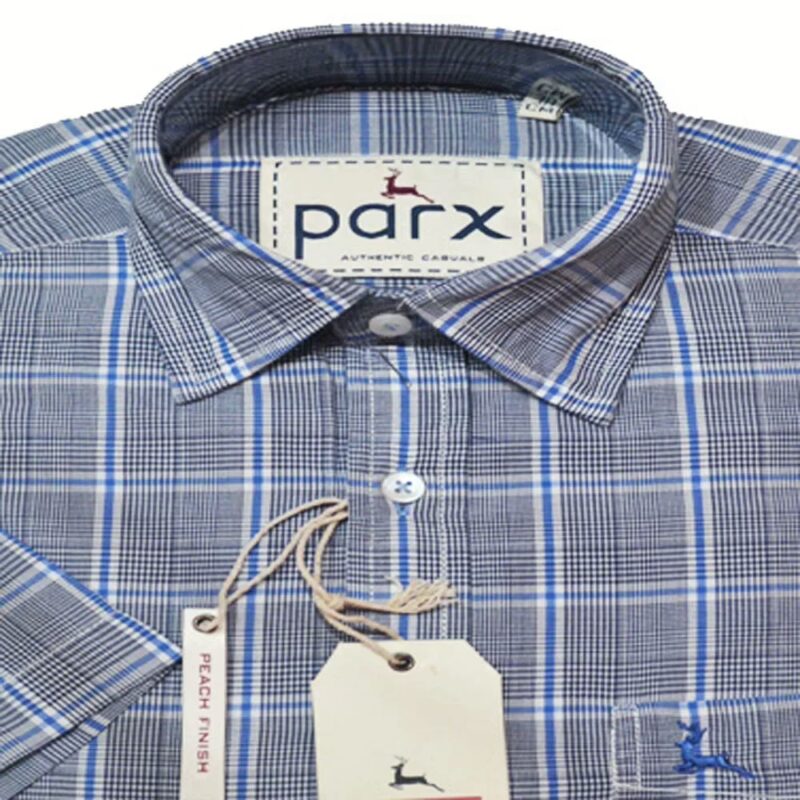 Parx Authentic Casuals Blue Black White Check Half Sleeves Cotton Shirt-Size 38