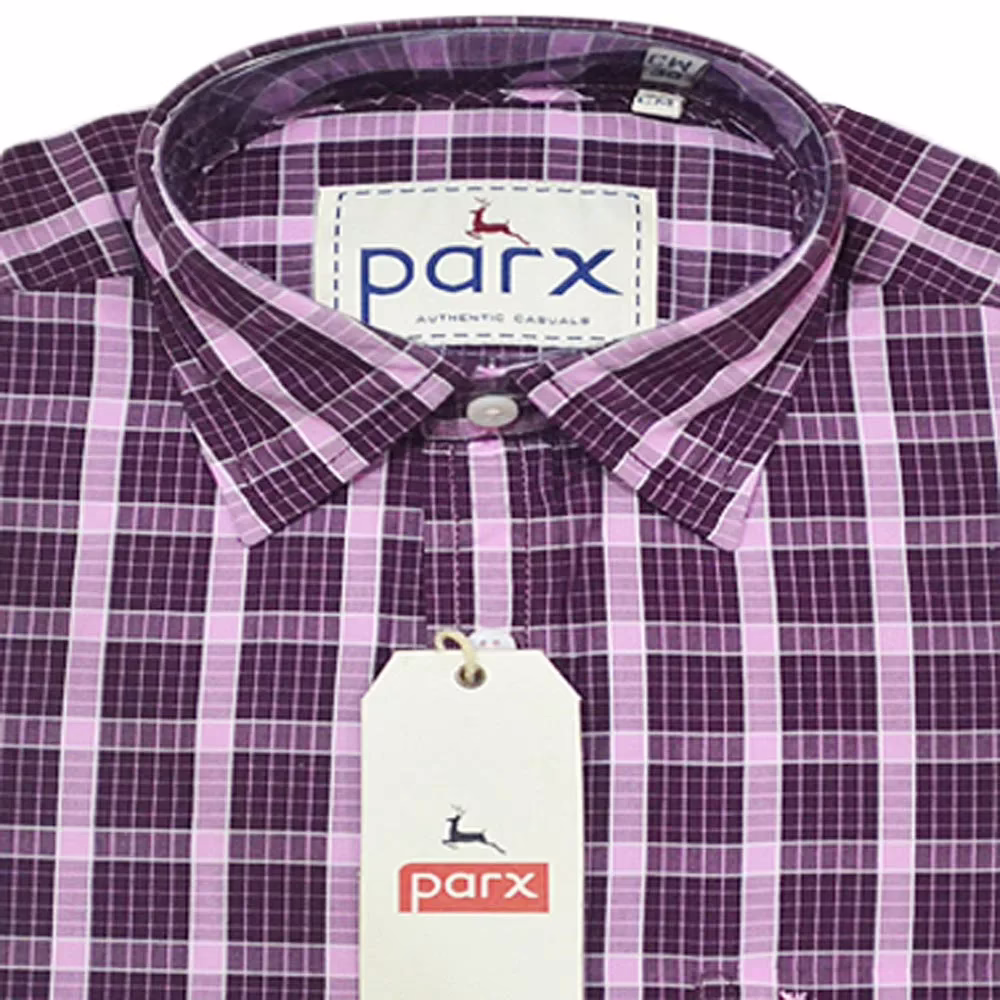 Parx Authentic Casuals Maroon Check Half Sleeves Cotton Shirt-Size 39