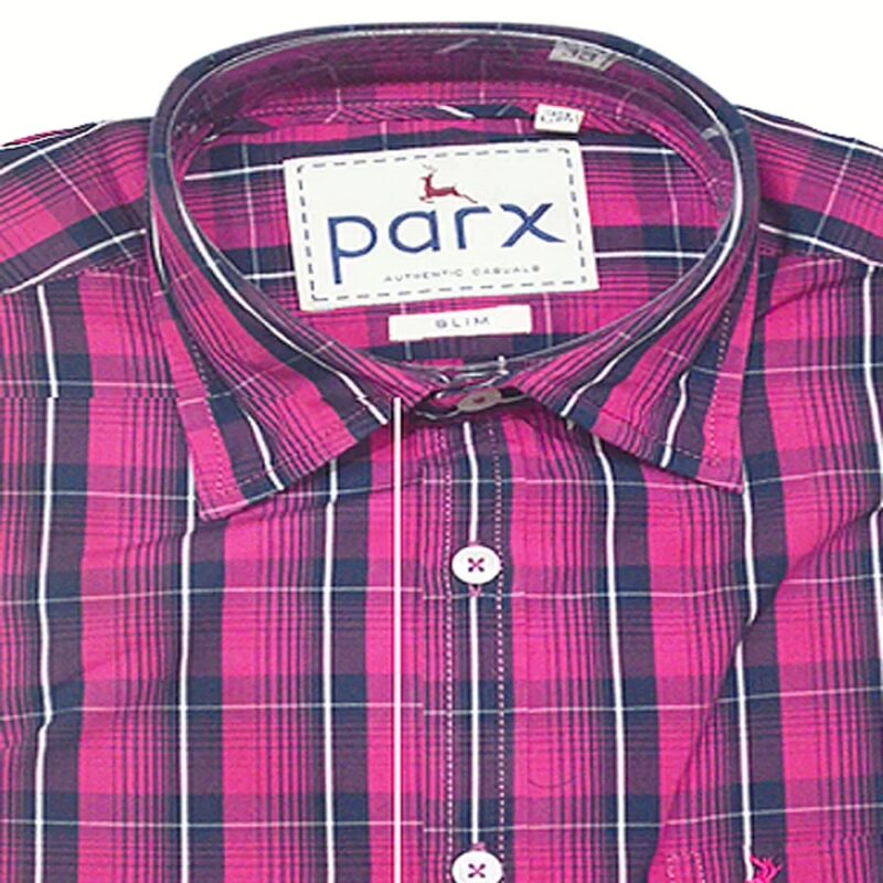 Parx Authentic Casuals Slim Black White Check Magenta Half Sleeves Cotton Shirt-Size 39