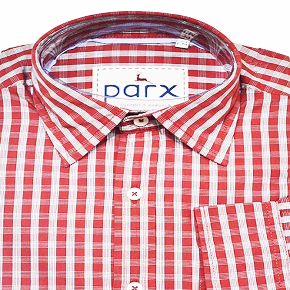 Parx Authentic Casuals Slim White Check Red Full Sleeves Cotton Shirt-Size 39