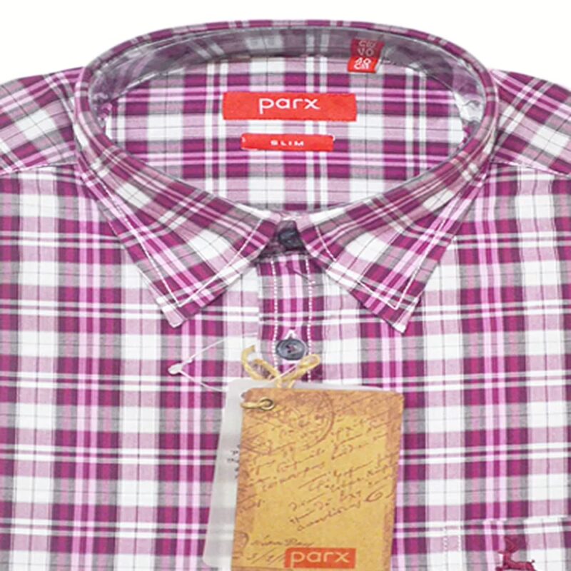 Parx Magenta Black Check Half Sleeves Cotton White Shirt-Size 40