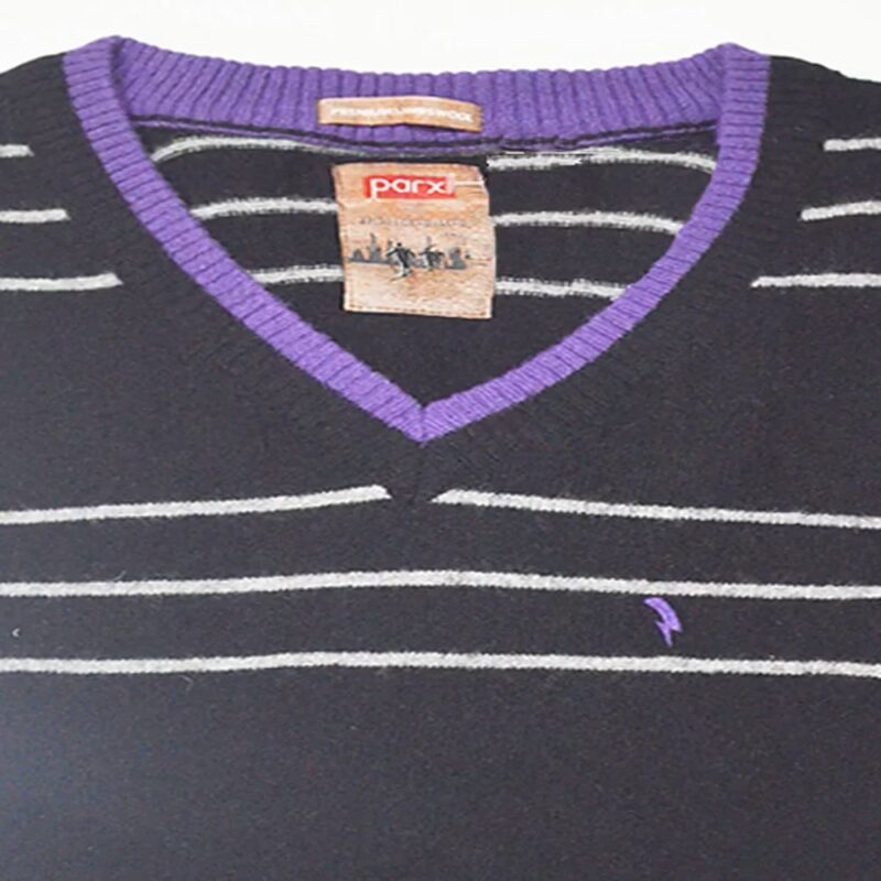Parx White Stripes Purple Tipped Black Pullover