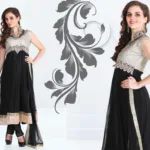 Pazaar Afreen Black and Off-white Embroidered Anarkali Salwar Kameez