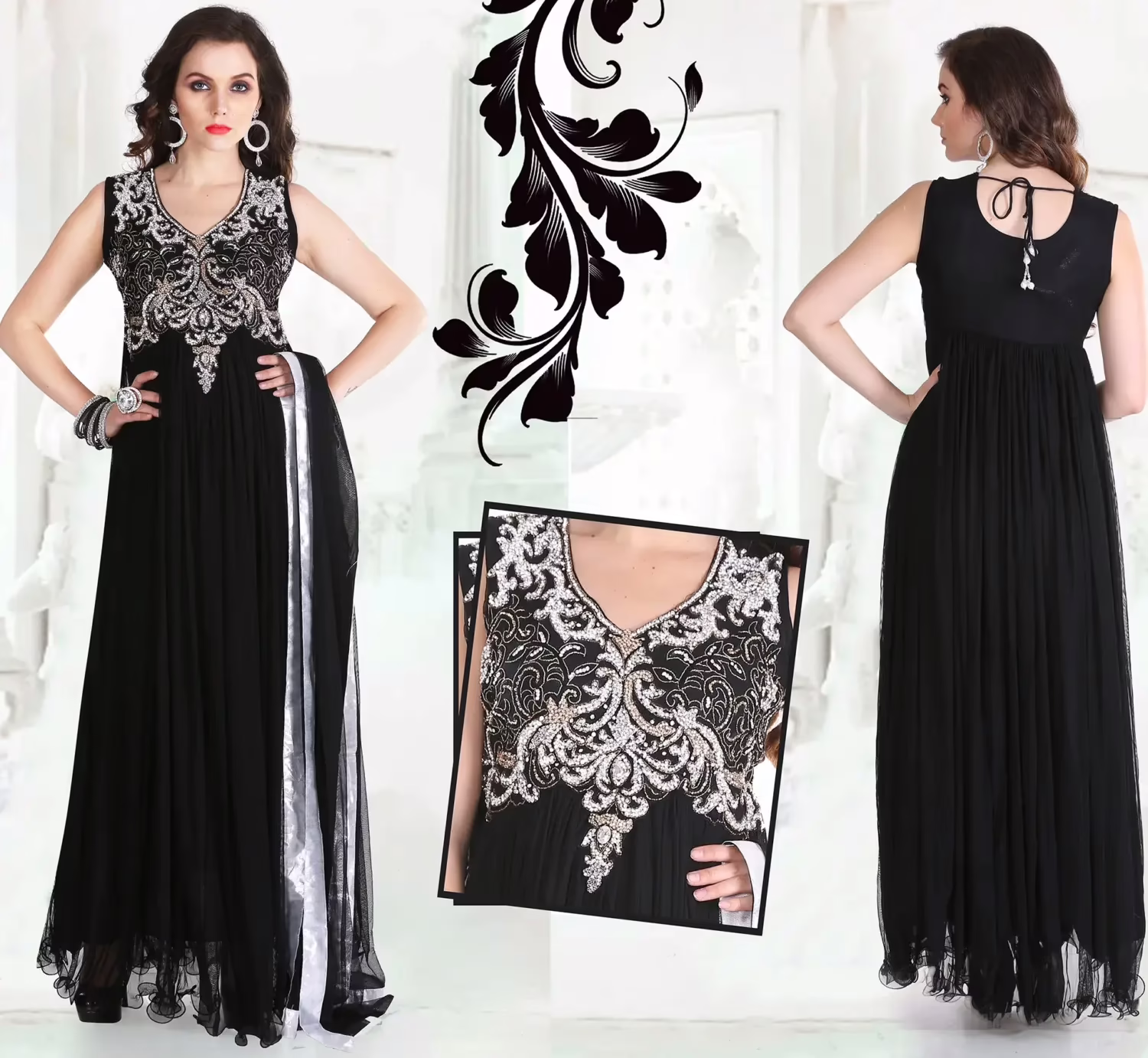Pazaar Afreen Black Embroidered Anarkali Salwar Kameez