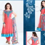 Pazaar Afreen Coral Pink Embroidered Anarkali Salwar Kameez