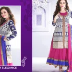 Pazaar Afreen Deep Pink and Dark Blue Embroidered Anarkali Salwar Kameez