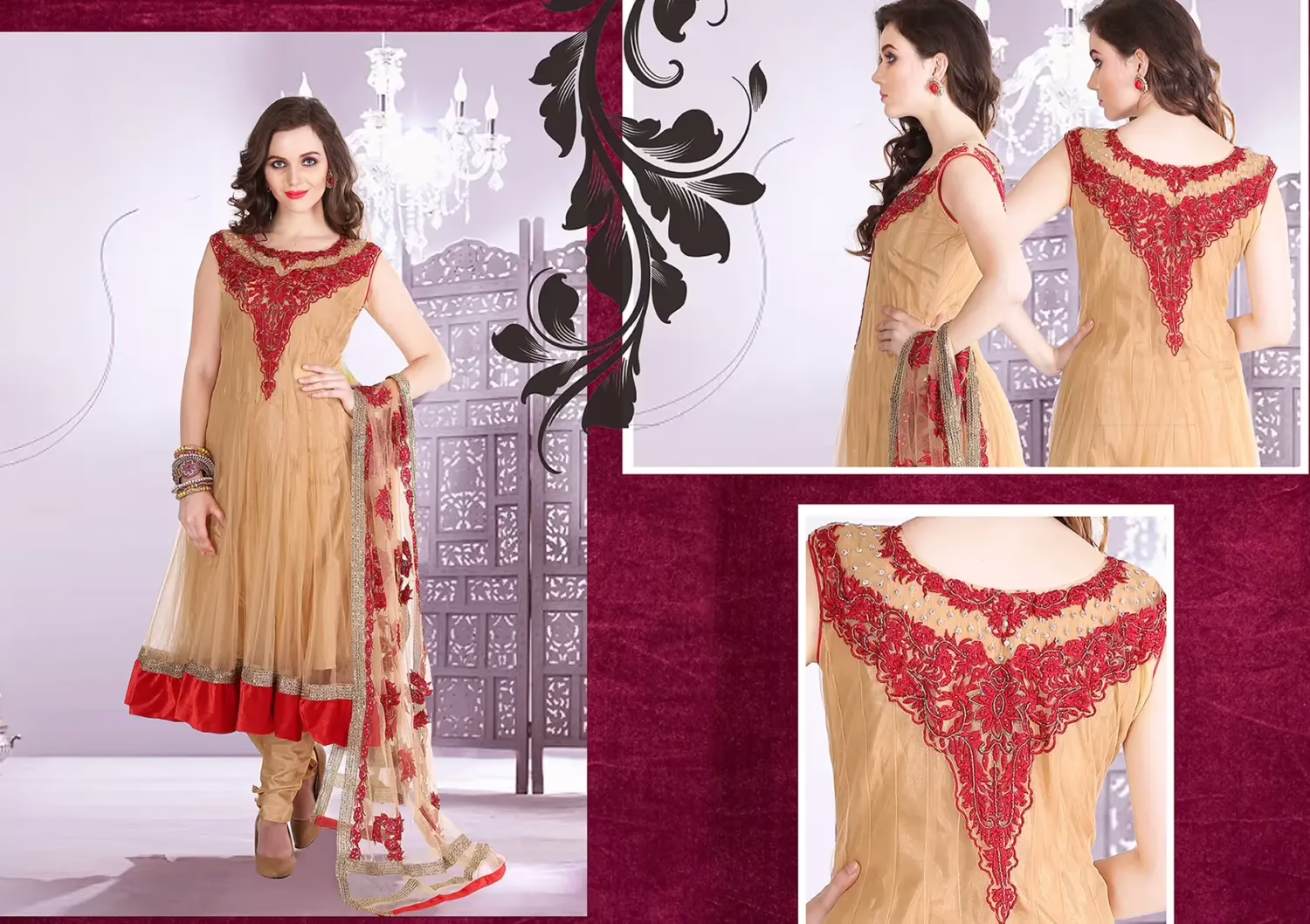 Pazaar Afreen Peach Yellow Embroidered Anarkali Salwar Kameez
