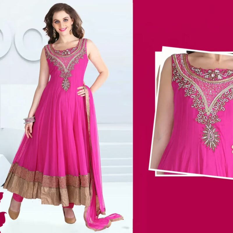 Pazaar Afreen Persian Rose Pink Embroidered Anarkali Salwar Kameez