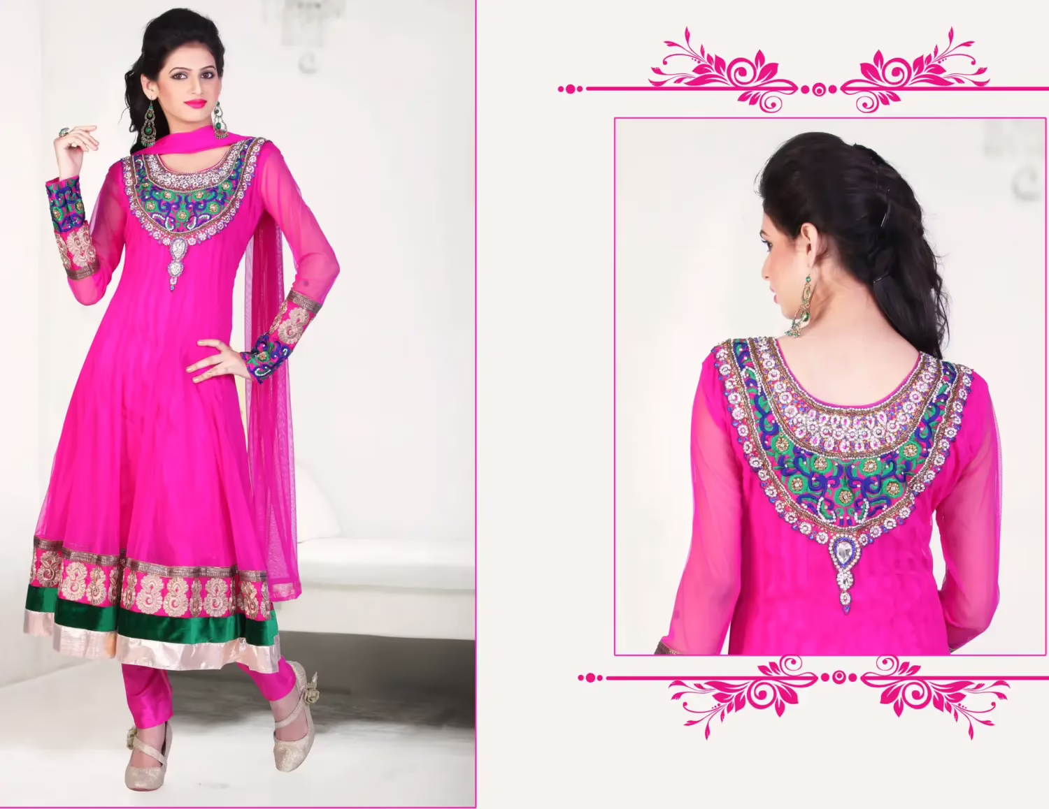 Pazaar Kaanchi Hot Magenta Embroidered Anarkali Salwar Kameez