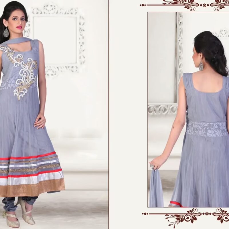 Pazaar Kaanchi Light Charcoal Gray Embroidered Anarkali Salwar Kameez