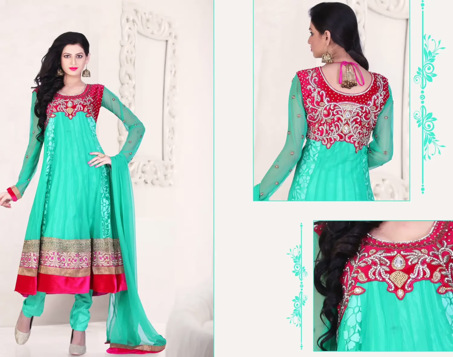 Pazaar Kaanchi Light Persian Green Embroidered Anarkali Salwar Kameez