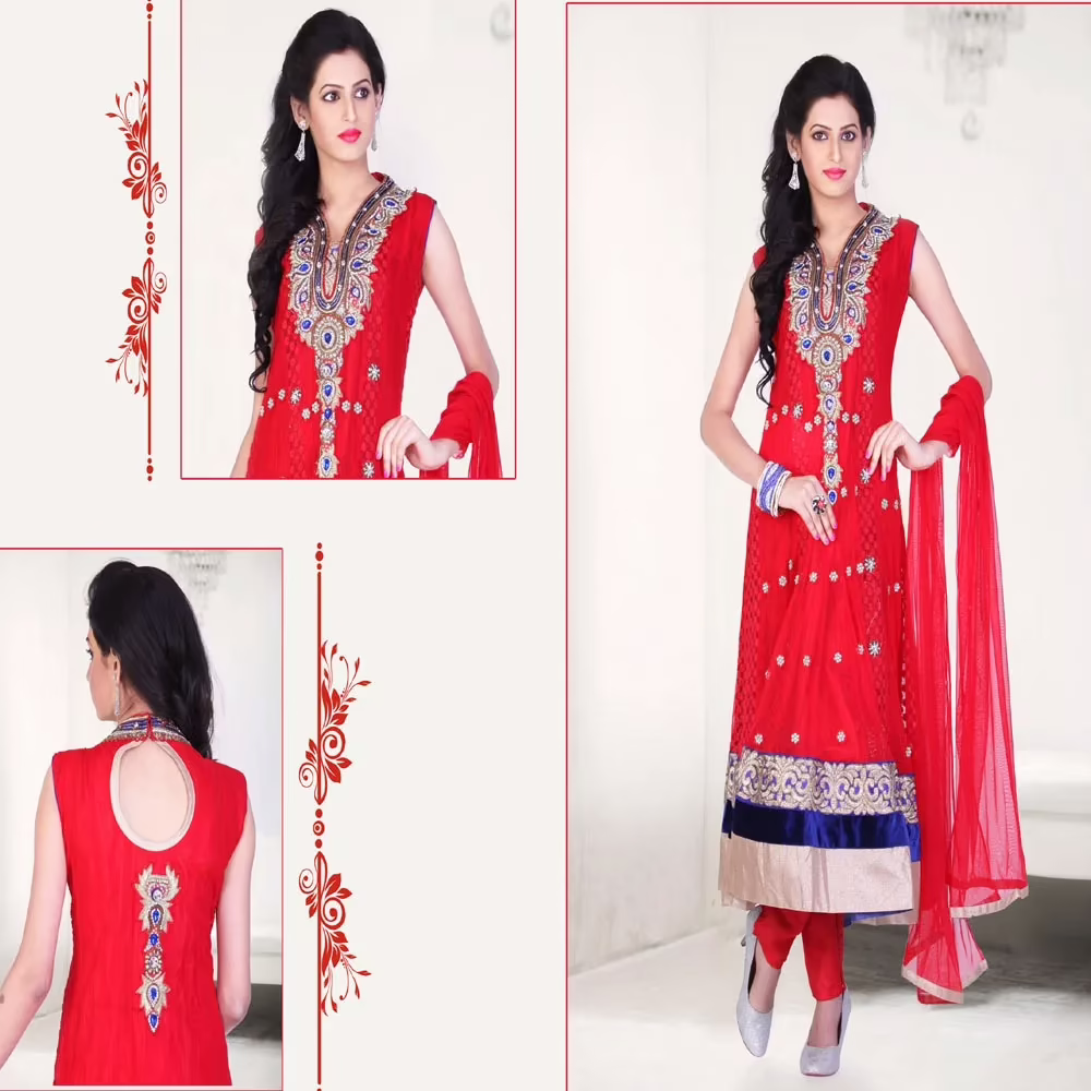 Pazaar Kaanchi Rose-madder Red Embroidered Anarkali Salwar Kameez