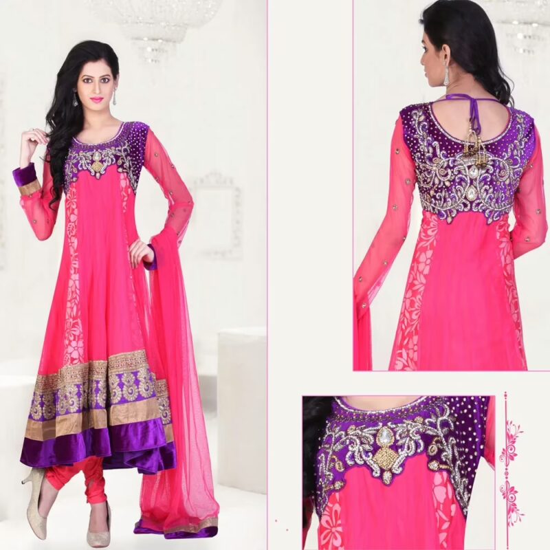 Pazaar Kaanchi Deep Cerise Pink Embroidered Anarkali Salwar Kameez