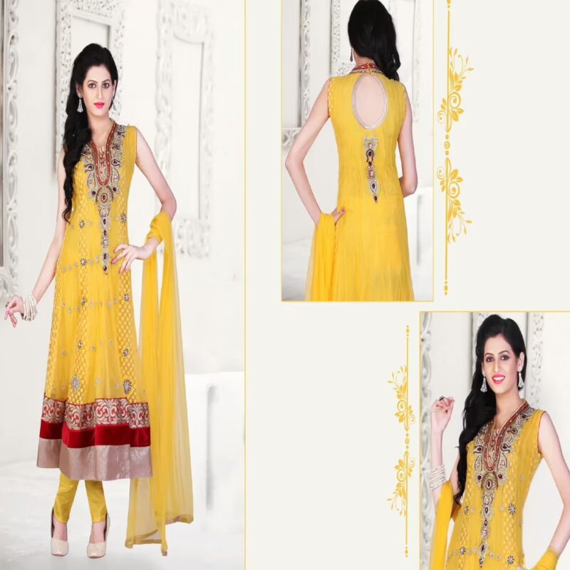 Pazaar Kaanchi Golden Yellow Embroidered Anarkali Salwar Kameez