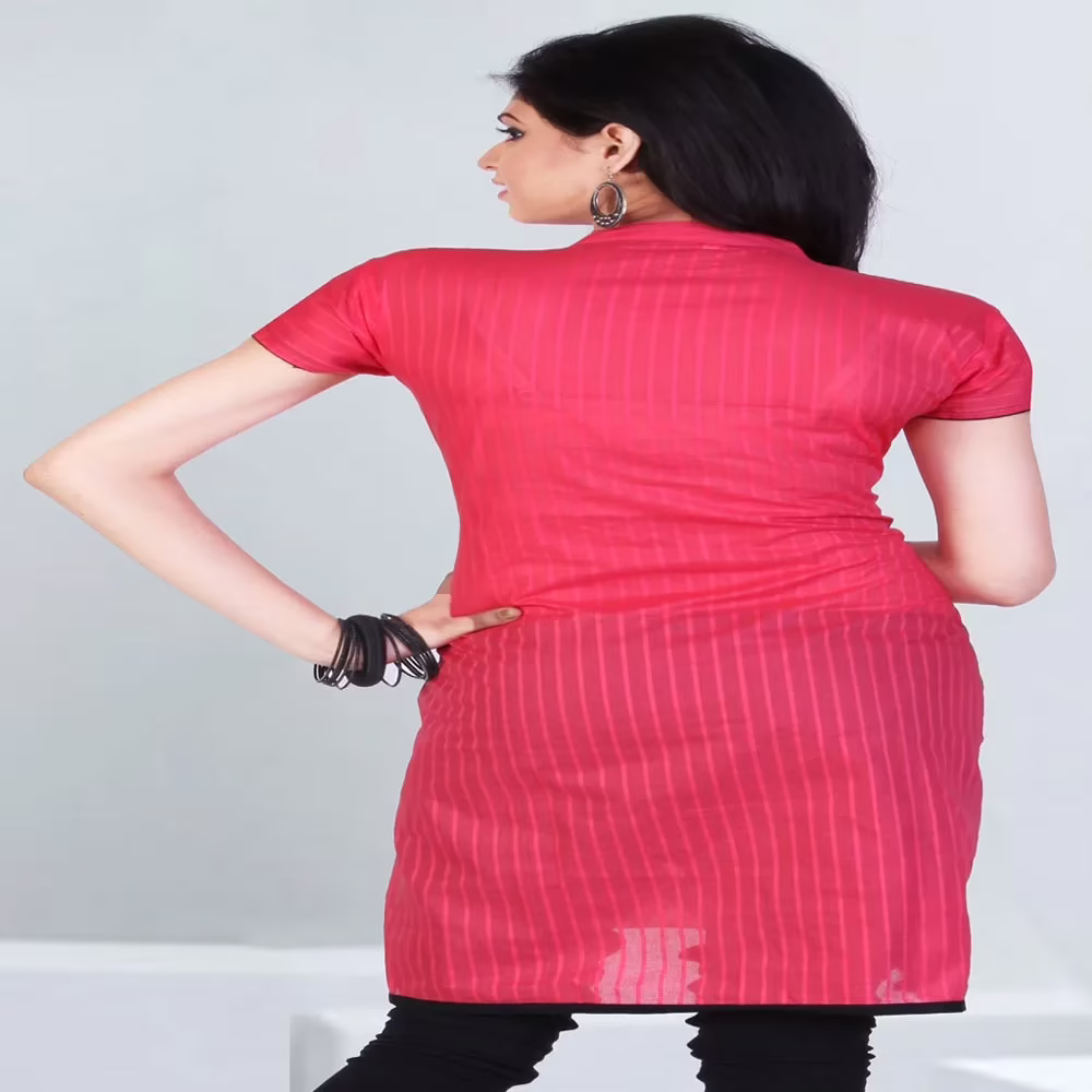 Pazaar Tulip Brink Pink Embroidered Stripes Print Festival kurti - Image 2