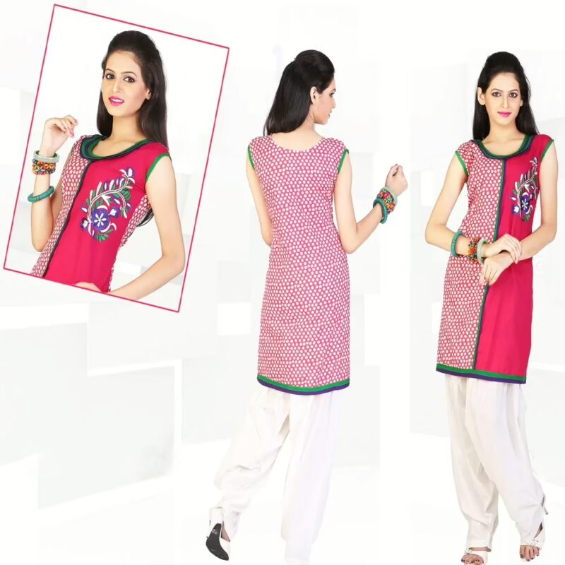 Pazaar Tulip Cerise Pink  Embroidered Party kurti
