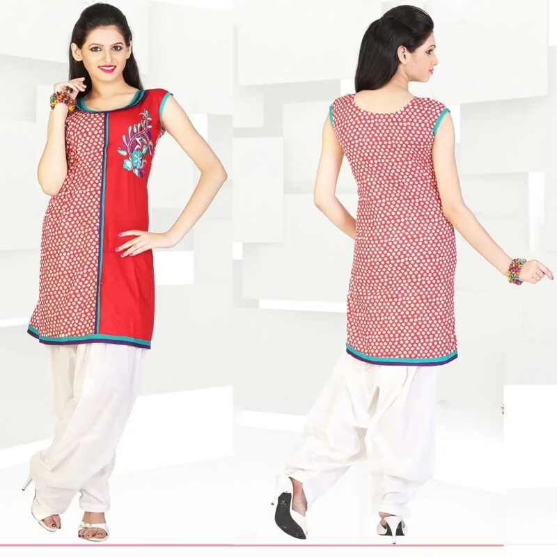 Pazaar Tulip Coral Red Embroidered Party kurti