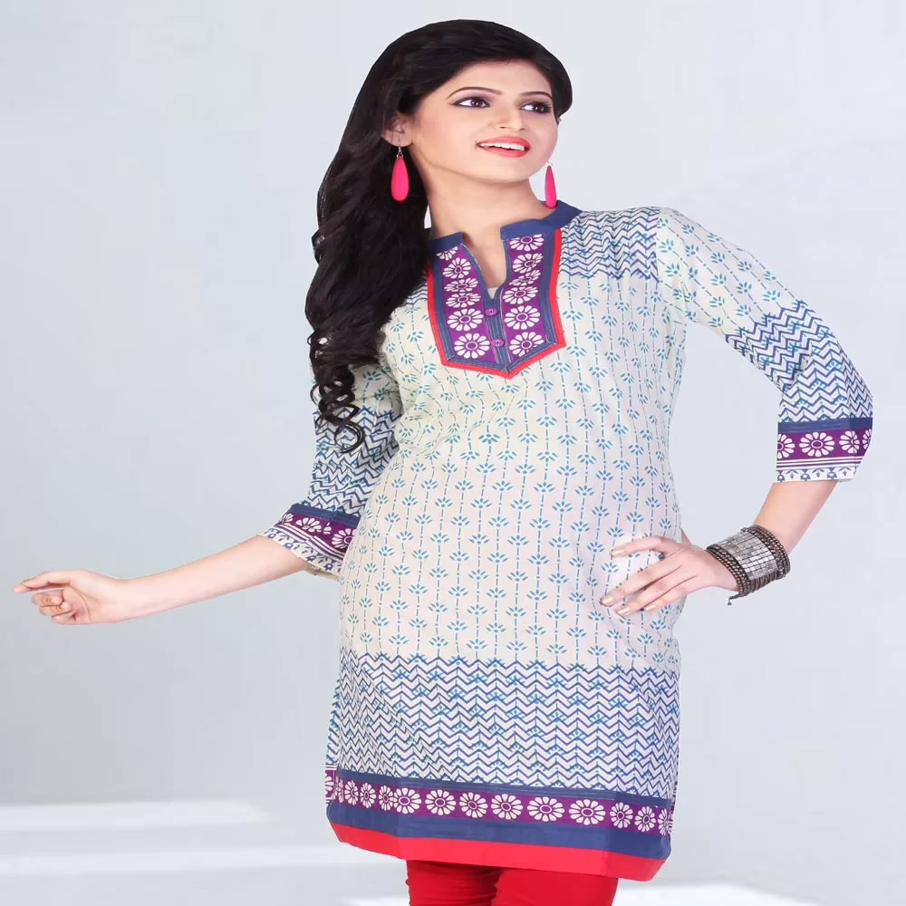 Pazaar Tulip Cream Yellow& Blue Floral Printed Party kurti