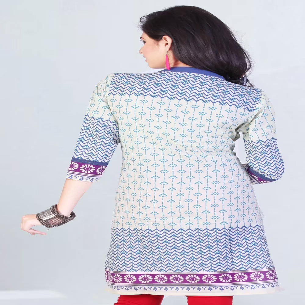 Pazaar Tulip Cream Yellow& Blue Floral Printed Party kurti - Image 2