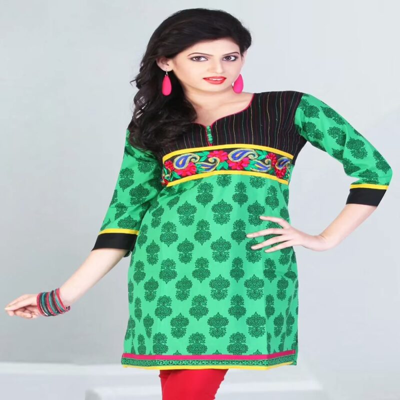 Pazaar Tulip Green Embroidered Patch Border Festival kurti