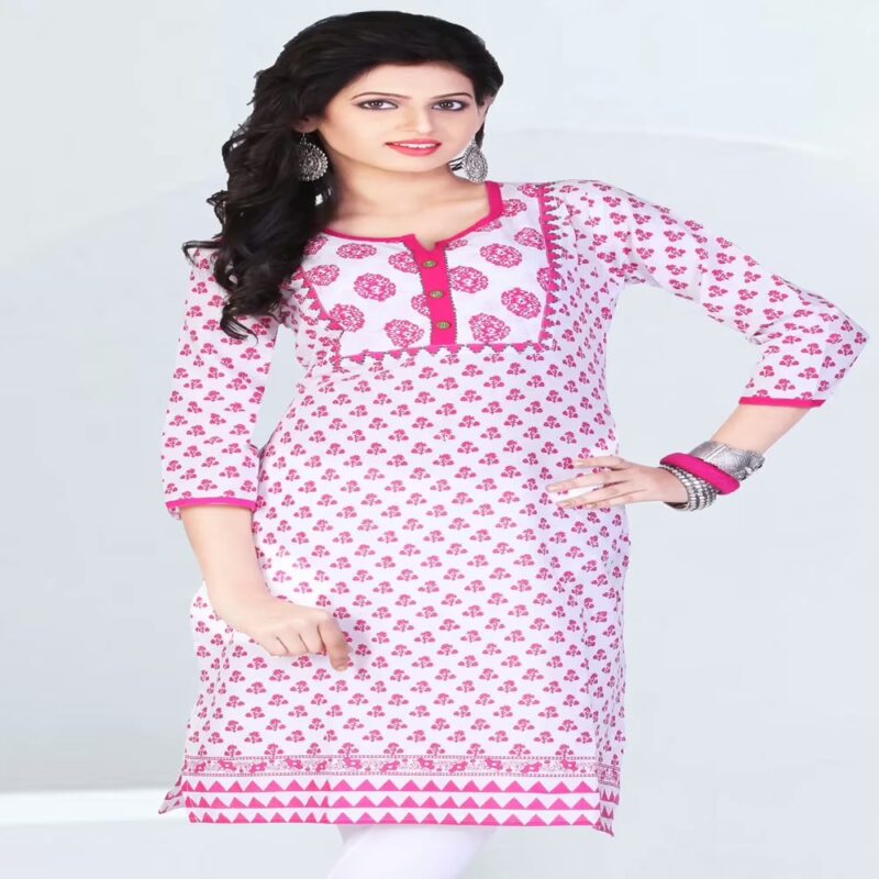 Pazaar Tulip Off-White & Deep Pink Printed Party kurti