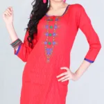 Pazaar Tulip Red Color Purple Floral Embroidered Festival kurti